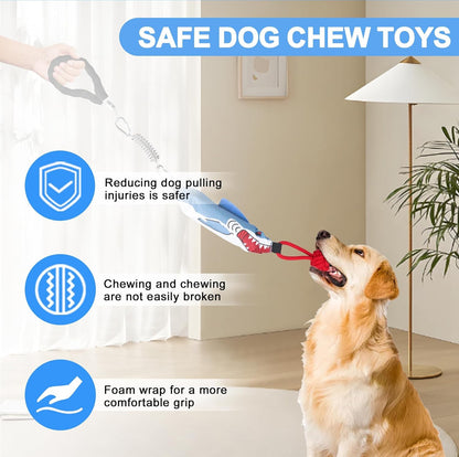 Dog tug of war Toy with Handle,Interactive Dog Toys with Squeak for Aggressive chewers, Durable Bungee Cord Toy with chew Ball