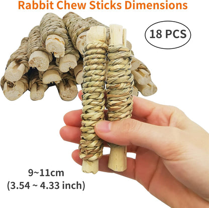 Fhiny 18 PCS Guinea Pig Chew Toys, Natural Seagrass Sweet Bamboo Molar Sticks for Teeth Bunny Chew Toys Cage Accessories for Rabbit Bunny Guinea Pig Chinchilla Hamster