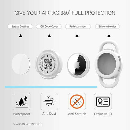 QR Code Airtag Holder, Scan QR Code Send Location Alert Email, Waterproof Full Body Protection Anti-Lost Air Tag Case, Airtag Accessories for Dog, Cats, Collar, Backpack (White, Small)