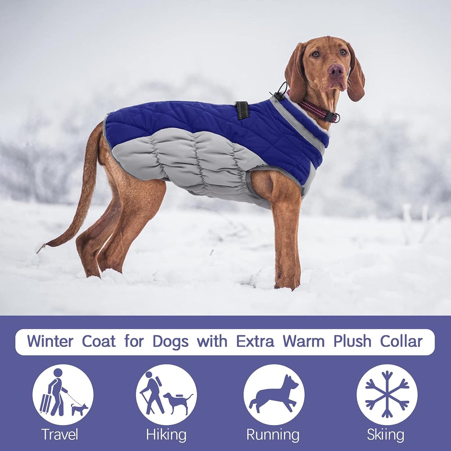 FUAMEY Dog Coat for Large Dogs,Waterproof Dog Winter Jacket with Harness Built in Puppy Cold Weather Coats Reflective Pet Vest with Zipper Warm Fleece Dogs Snowsuit Windproof Blue XL