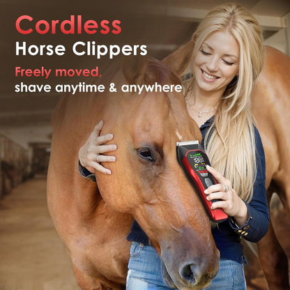 Horse Clippers,Quiet 2-Speed Horse Grooming Clippers,Rechargeable Pet Shaver with Scissors for Matted Long Hair,Cordless Wide-Blade Powerful Horse Trimmer Kit for Thick Coat #066 Red