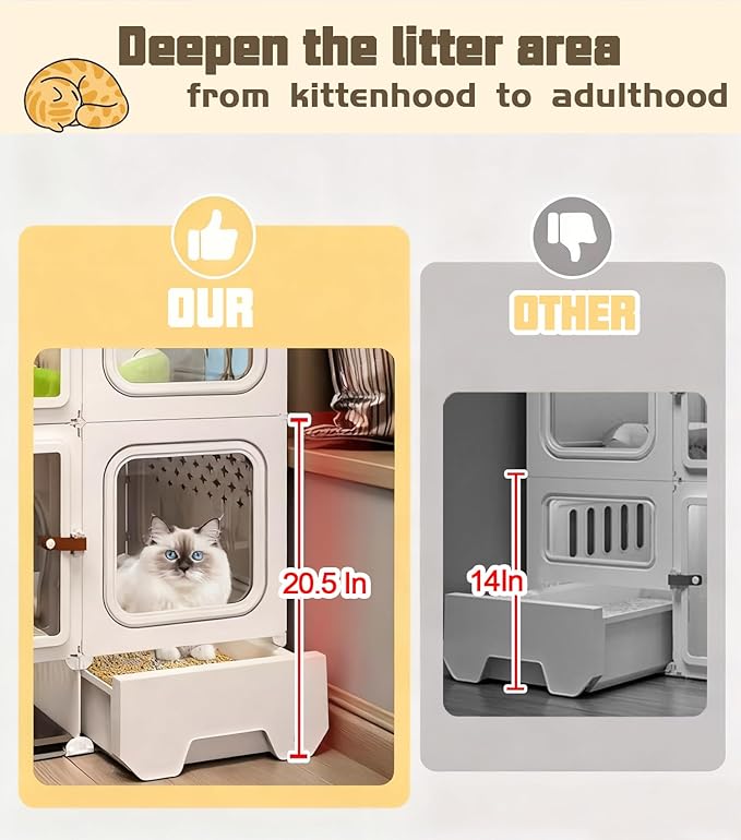 Cat Cage Cat Enclosure with Litter Box & Clear Sliding Door, Expandable Cat Playpen, Detachable Metal, Cat Cage Indoor and Outdoor, Ferret Cage