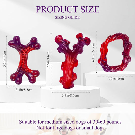 3 Pack Indestructible Dog Chew Bones for Aggressive Chewers - Heavy Duty Long Lasting Chew Toys for Large Dogs, Nylon Teeth Cleaning Toys