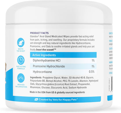 Vetnique Glandex Medicated Dog Butt Wipes or Spray for Dog Scooting - Topical Anti Itch Skin Relief for Soothing Inflamed Anal Glands in Dogs & Cats - Fast Acting Formula 50ct (50ct Wipes)