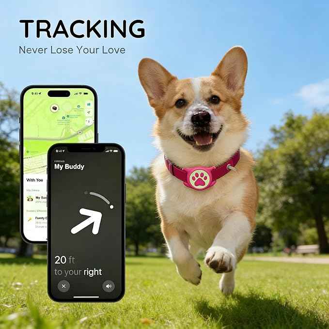 2 Pack Waterproof Airtag Dog Collar Holder for Apple Air Tag, Silicone Dog Airtag Holder for Dogs & Cat Collars(Black/Rosered Luminous)