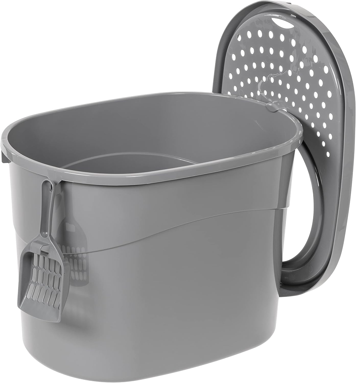 Amazon Basics Large Cat Litter Box with High Sides, Top Entry, Includes Scoop, 20.5 x 14.75 x 14.38 inches, Grey