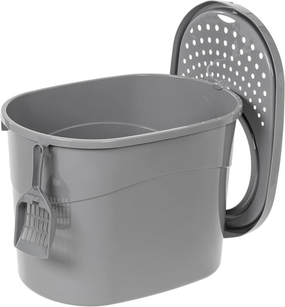 Amazon Basics Large Cat Litter Box with High Sides, Top Entry, Includes Scoop, 20.5 x 14.75 x 14.38 inches, Grey