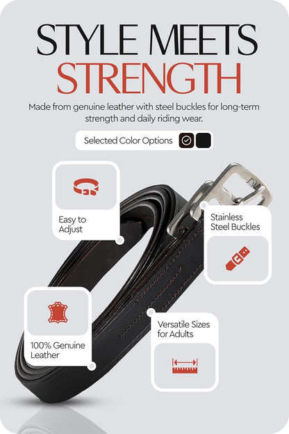 HORZE Genuine Leather English Riding Stirrup Leathers Pair | Adult Sizes