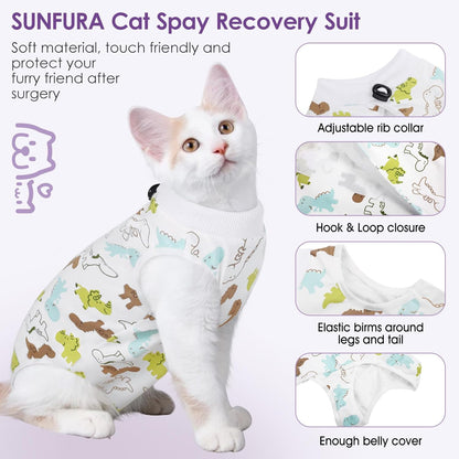 SUNFURA Cat Recovery Suit, Kitten Surgical Full Bodysuit for Abdominal Wound Protector Anti Licking After Surgery, Professional Bandages Cone E-Collar Alternative for Small Male & Female Pets