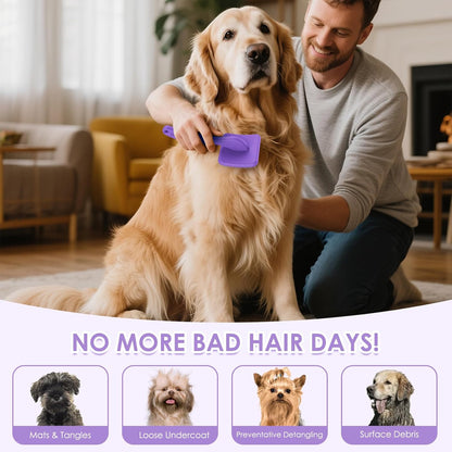 Large Slicker Brush for Dogs - 3PC Pet Grooming Kit - Undercoat Rake & Stainless Comb | Long Pins Remove Mats on Poodles, Golden, Labradoodles | Thick Coat Deshedder for Dogs, Cats, Purple