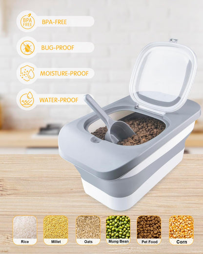 13 Lbs Dog Food Container, Collapsible Dog Food Storage Container with Airtight Lid, Cat Food Storage container Dry Food for Pets, Rice, Cereal, Silicone Pet Bowl and Dog Food Scoop