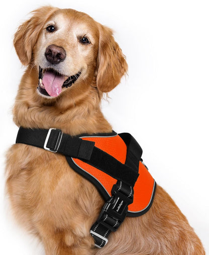 rabbitgoo Dog Harness for Large, Easy On Pet Vest with One Buckle, No Pull Adjustable Service Harness with D-Ring & Handle, Reflective for Safety Walking, Training, Orange, XL
