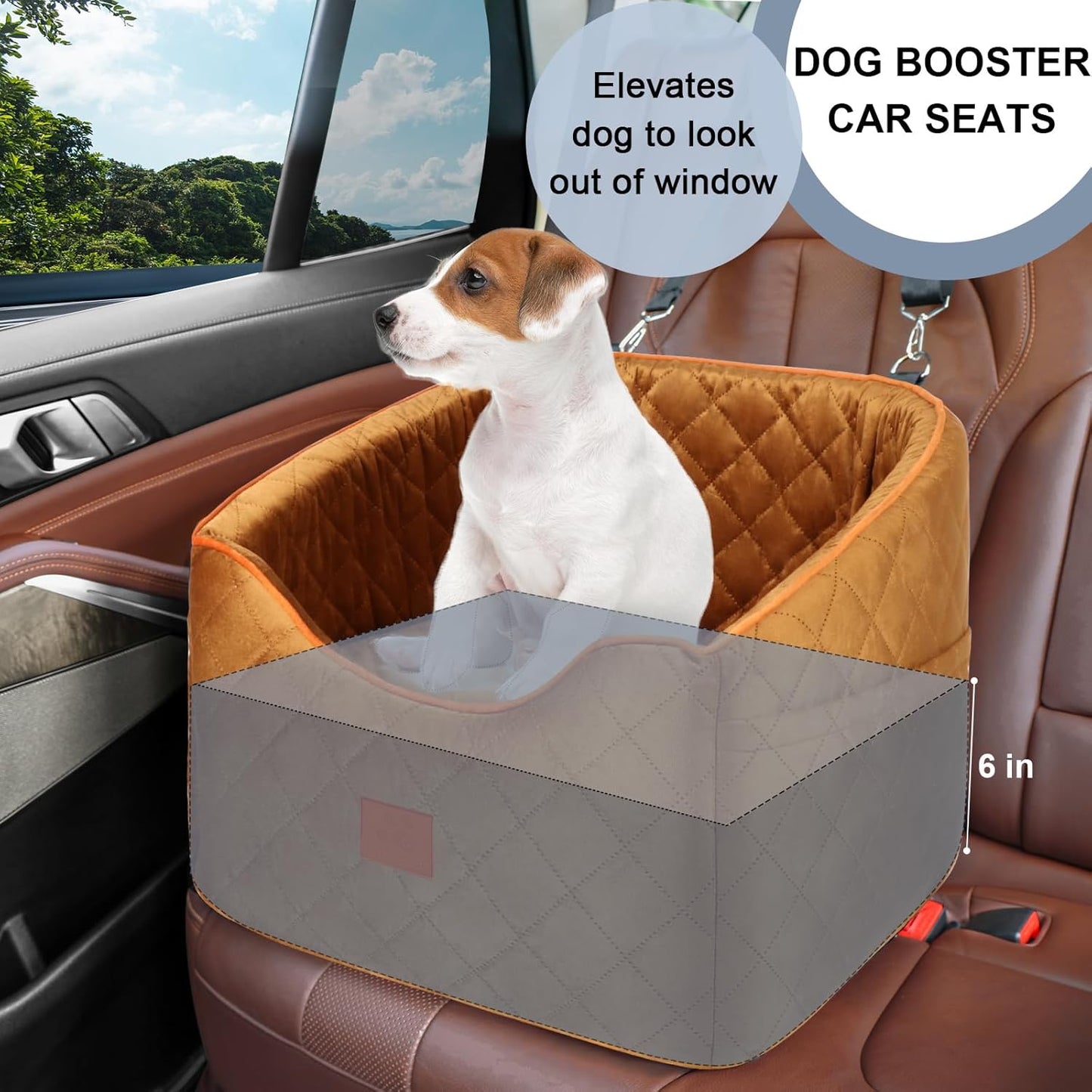 Dog Car Seat for Small Dogs, Memory Foam Booster Dog Seat for Dogs up to 35 lbs, Elevated Pet Car Seat with Washable Removable Cover, Storage Pockets