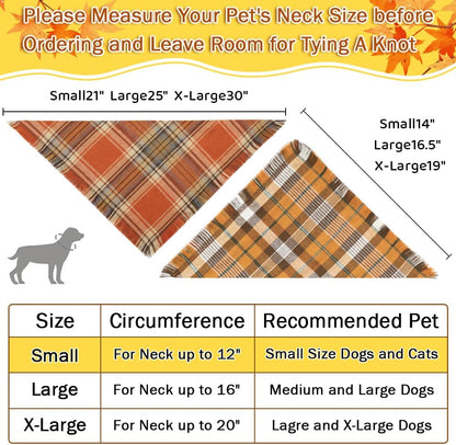 Vivifying Halloween Dog Bandana, 2 Pack Classic Plaid Fall Dog Scarf with Tassels Edges, Funny Pet Apparel & Accessories Costume for Thanksgiving Photo Prop, and Party Decor (Small, Yellow&Orange)