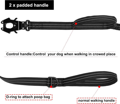 ICEFANG Tactical Dog Leash,K9 Training Walking Bungee Lead with 2 Control Handle,Heavy Duty Quick Release Metal Clasp,Hands Free D-Ring for Medium Large Dogs (6ft,Reflective Black)