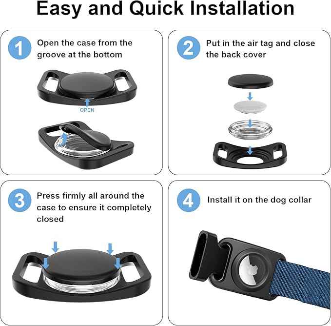 Dog Airtag Holder, Waterproof Airtag Holder for Dog Collar, Fit Most of Collar Widths, Silicone Full Body Covered Anti-Lost Protective Air Tag Case, Ease of Installation, 1 Pack Black
