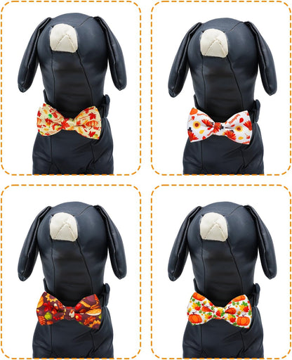 PET SHOW 10 Pack Thanksgiving Small Dog Bow Ties Sliding Collar Attachments Puppy Cats Pumpkin Turkey Patterns Bowties for Medium Dogs Fall Bowknots Party Holiday Pet Grooming Accessories(Small)