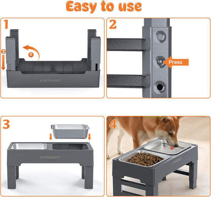 URPOWER Elevated Dog Bowls 4 Height Adjustable Raised Stand with 2 Large Stainless Steel Dog Food and Water Bowl for Small, Medium, Large Dogs and Pets