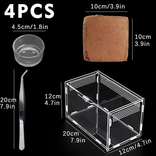 Micro Habitat Terrarium Enclosure Kit(4pc Set),Jumping Spider Enclosure,Spider Enclosure,Tarantula Enclosure, Acrylic Reptile Enclosure(8 * 4.7 * 4.7 Inches)
