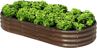 SnugNiture 6x3x1ft Raised Garden Bed Kit, Outdoor Oval Metal Garden Planter, Ground Planter Box for Gardening Vegetables Flowers, Brown