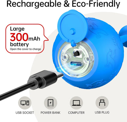 Interactive Cat Toy for Indoor Cats,Automatic Electric Self Rotating Ball with Chirping, Led Light and Long Tail for Motion Activated, Smart Spinning Ball for Fun Exercise, Blue