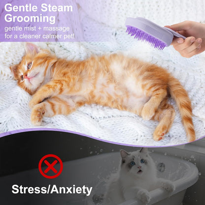 Steam Brush for Cat & Dog – 3-in-1 Spritz Pet Spray Hair Removal Comb for Grooming & Shedding Steam – Water Brush for Long