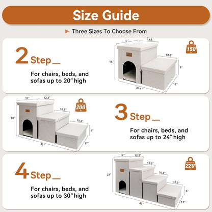Dog Stairs with Condo 18" H, 3-Step Wider Dog Steps for High Beds Couch, Folding Storage Pet Stairs Gift for Small/Medium/Large Old Dogs Cats, Ramp for Climbing Car Up to 200 lbs, Beige