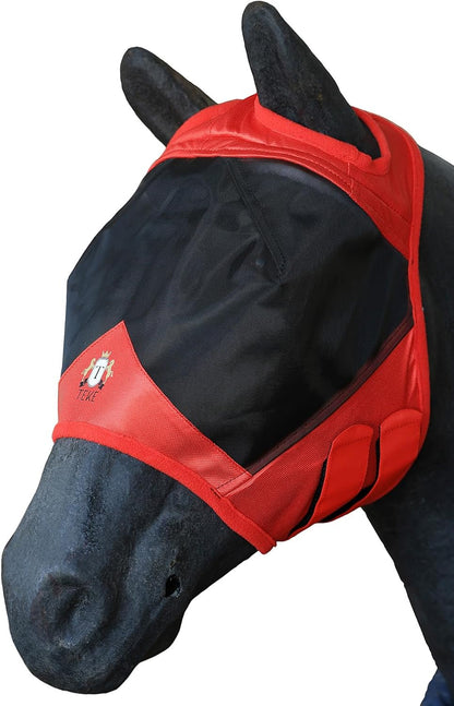 T TEKE Fine Mesh Horse Fly Mask w/No Ears, UV Blocking 3D Eye Visor with Extra Fleece Cushioned Forehead, Protection from Insect Pests