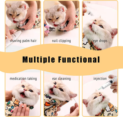 27.6" Cat Grooming Wrap,Self-Adherent Cat Wrap for Cutting Nails,Anti-Escape Cat Swaddle Wrap,Multifunctional Anti-Scratch Cat Restraint Wrap for Medicine,Nail Clipping,Ear Cleaning(Within 15lbs)