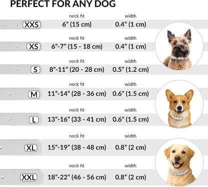 CollarDirect Rolled Leather Dog Collar, Soft Padded Round Puppy Collar, Handmade Genuine Leather Collar Dog Small Large Cat Collars 13 Colors (6 Inch, White Textured)