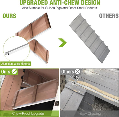 GUTINNEEN Large Rabbit Hutch Wooden Bunny Cage Indoor with Chew-Proof Ramp, 2-Story Guinea Pig Cages with Casters, Pull-Out Trays for Rabbits, Guinea Pigs, 47.2" L x 19.7" W x 42.1" H