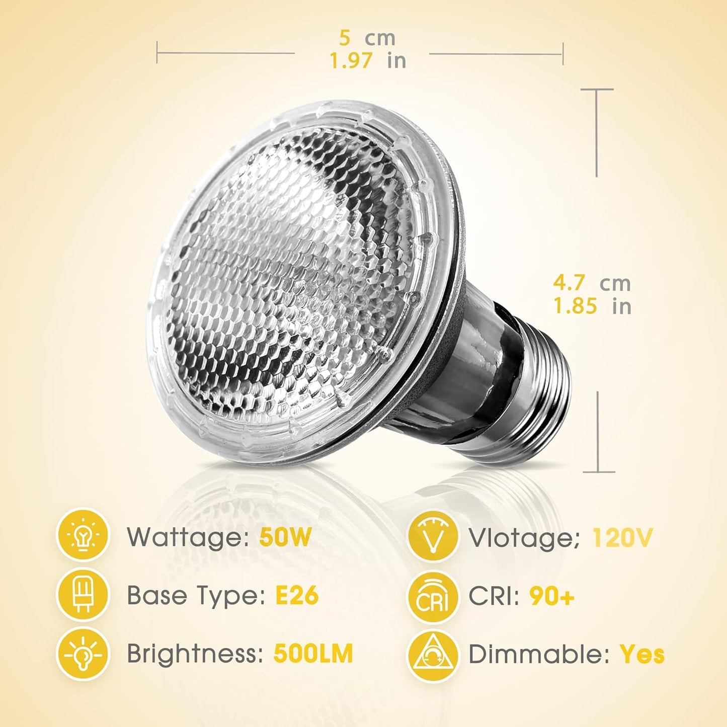 Reptile Heat Bulb [2 Pack], Reptile Light Bulbs 50W UVA UVB, Dimmable Heat Lamp Bulbs Basking Spot Light Bulb for Reptiles, Amphibian, Bearded Dragon, Lizard, Chicken