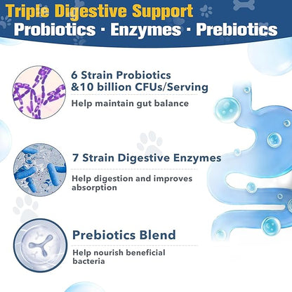 Probiotics for Dogs with Enzymes & Fiber Blend Supports Gut Health, Yeast Balance, Allergies, Itchy Skin, Boost Immune - Natural Probiotic Supplement for Digestive, Diarrhea, Gas, Constipation,120Ct