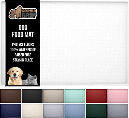 GORILLA GRIP 100% Waterproof Raised Edge BPA Free Silicone Pet Feeding Mat, Dog Cat Food Mats Contain Spills Protects Floors, Placemats for Cats and Dogs Water Bowl, Pets Accessories 28x18 White