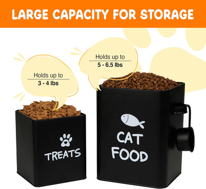 Calindiana Airtight Cat Food Storage Container with Bamboo Lid & Scoop – Farmhouse Cat Food Organizer, Gifts for Cat Lovers (Matte Black)