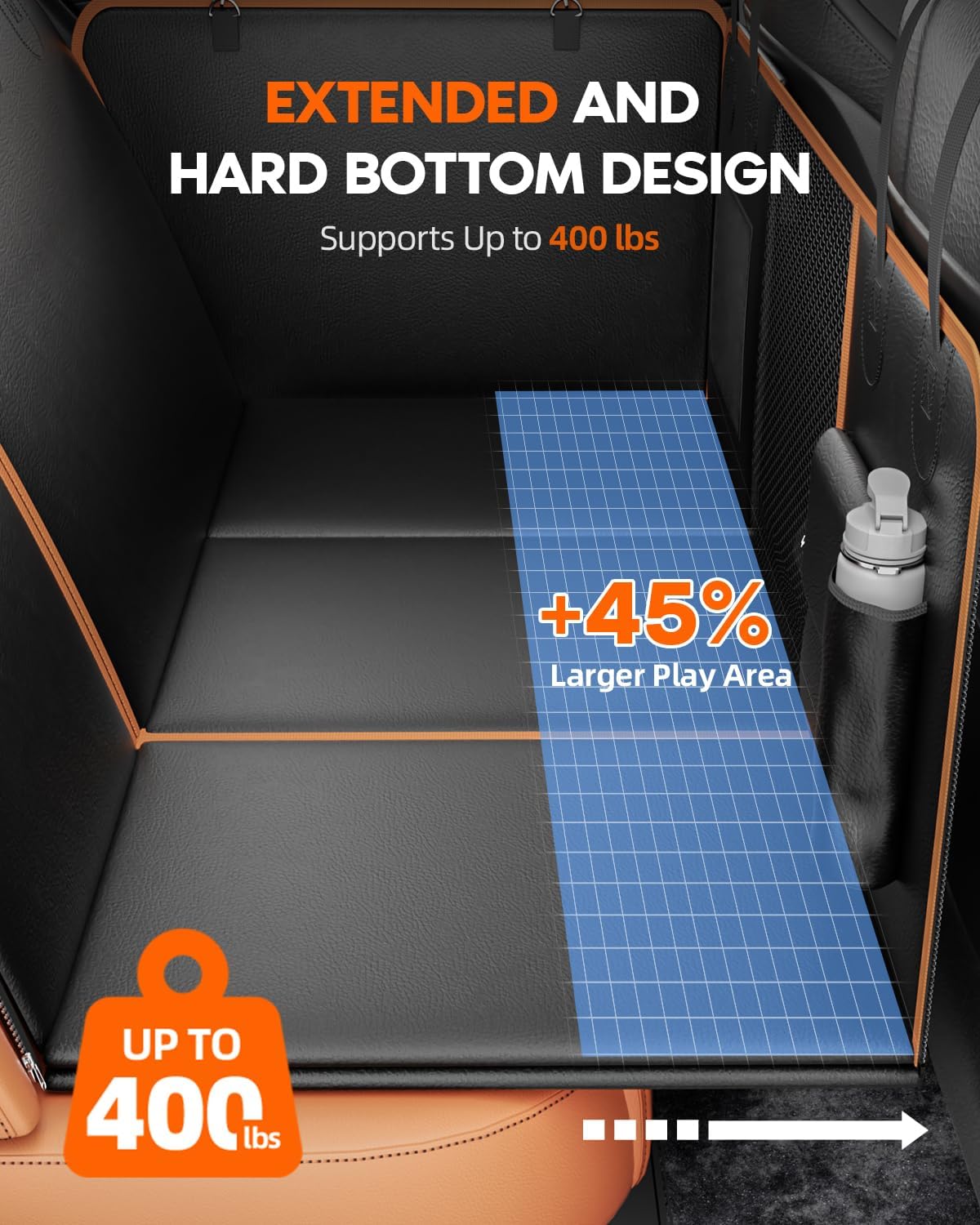 6-in-1 Leather Dog BackSeat Extender, Hard Bottom 40/60 Split Waterproof Car Back/Front Seat Cover, Rear Hammock Carseat Protector, Large Size Pet Mat for SUV/Truck/Cargo, Vehicle Bed Travel Accessory