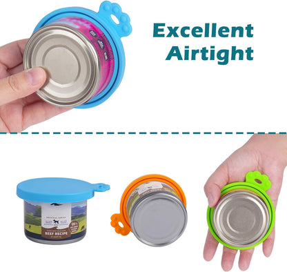 PetBonus 4 Pack Silicone Pet Can Cover Lids, Universal Size for Dog Cat Food, 1 fit 3 Standard Size Can Tops, BPA Free Dishwasher Safe (Blue, Green, Orange, Pink)