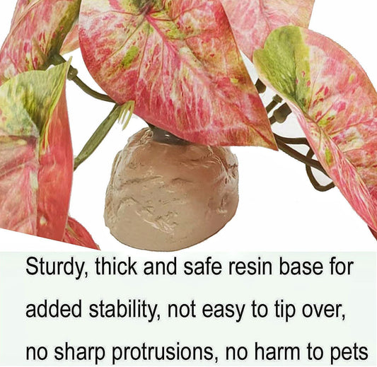 Reptile Plants for Terrarium Decor,Amphibian Habitat Decor, Bearded Dragon Tank Accessories,Artificial Plants for Gecko Chameleon Snake Tortoise with Base (Arrowhead)