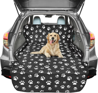 F-color SUV Cargo Liner for Dogs, Water Resistant Pet Cargo Cover Dog Seat Cover Mat for SUVs Sedans Vans with Bumper Flap Protector, Non-Slip, Large Size Universal Fit, Paw Print - Pawvie