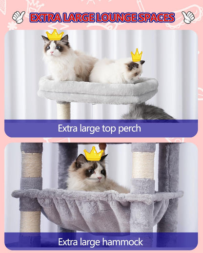 Cat Tree, Cat Tower for Large Cats with 2 Big Platforms, 2 Baskets, condo and Toys, 63" Cat Scratching Posts for Indoor Cats, Light Gray GCT020W
