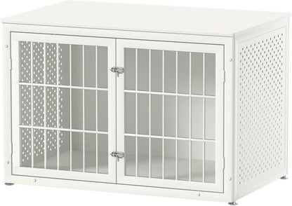 48" Heavy Duty Dog Crate Furniture for Large Dogs, Metal Cage for High Anxiety Dogs, Wooden Kennel Furniture Indoor, Decorative Dog Kennel End Table, XL,White