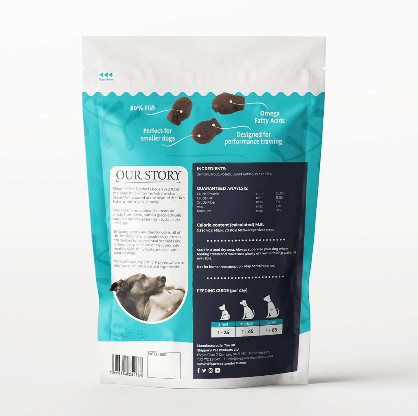SKIPPER'S Fish Training Treats for Dogs - 80% Steamed Salmon & Trout, Grain Free Puppy Training Treats, All Natural Ingredients No Additives, Good for Digestion, Rich in Omega 3 | 17.5 Oz