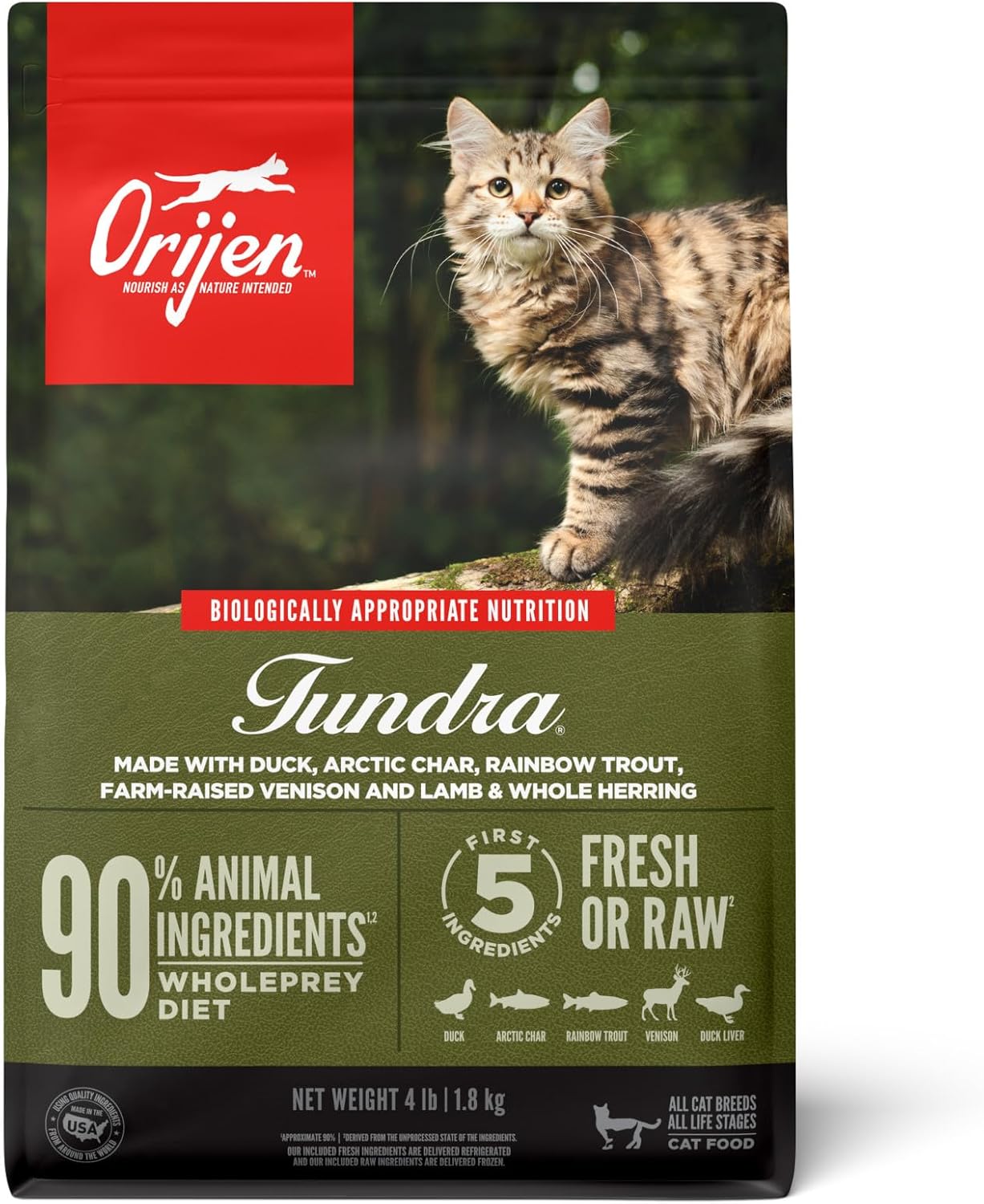 ORIJEN Grain Free High Protein Premium Dry Cat Food Tundra Recipe 4lb Bag