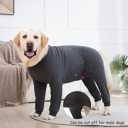 Yeapeeto Dog Onesie Surgery Recovery Suit for Large Medium Bodysuit Dogs Pajamas PJS Full Body for Shedding, Prevent Licking, Wound Protection, Cone Alternative(4XL,Dark Grey)