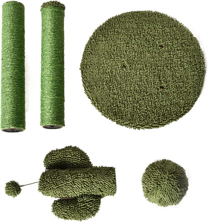 Amazon Basics Cat Scratcher - Indoor Cactus Triple Posts Cat & Kittens Scratching Post with Dangling Ball, Large (27"H) - Green