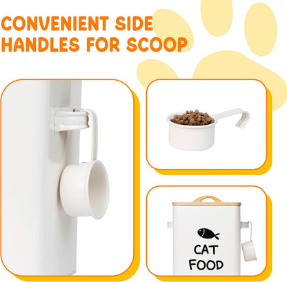 Calindiana Airtight Cat Food Storage Container with Bamboo Lid & Scoop – Farmhouse Cat Food Organizer, Gifts for Cat Lovers (Cream White)