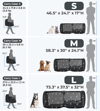 2-in-1 Dog Playpen 58''Pop Up Cat Pet Playpen, Assembly-Free Indoor Outdoor Kitten Enclosure, Breathable Cat Cage Portable Puppy Tent Crates,Spacious Kennel for Small Animals, No Confinement Feel(M)