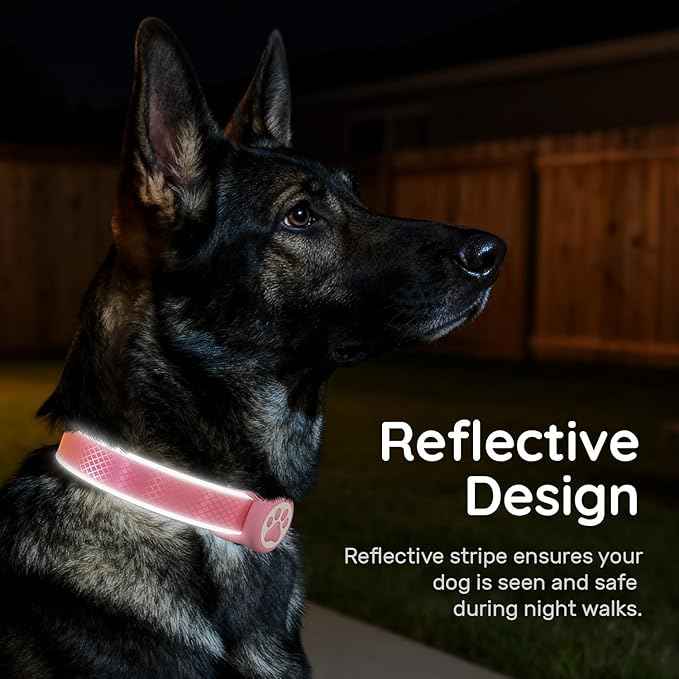 Reflective Dog Collar with Waterproof Air tagholder & Anti-Lost QR Code | Ultra-Durable | Soft Padded | Safety Locking Buckle | Fit Large Dogs (Neon Pink L(15.7"-23.6"))