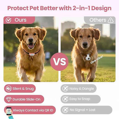 for Airtag Dog Collar Holder with QR ID Tag, Glow in the Dark, Fluorescent Waterproof Silicone for Airtag Case for Dog Collars, Scan for Instant Alert, Emergency Contact, Pet Profile (Pink)