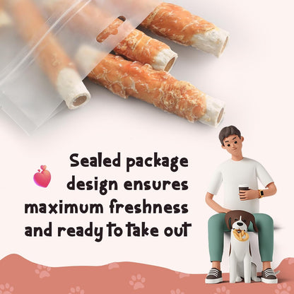 ASMPET Dog Treats, Chicken Wrapped Rawhide Sticks Filled with Sweet Potato for Small Medium Large Dogs（6pcs）
